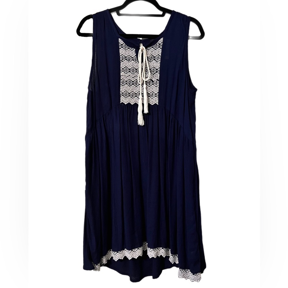 5th & Love women’s large sleeveless smock dress navy and beige knee length nwt